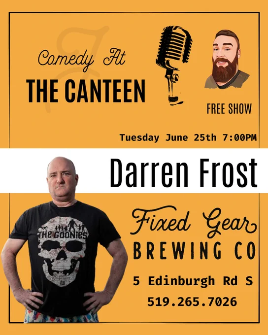 comedy night poster with photo of comedian Darren Frost and sketch of producer/host Jason DogLeash