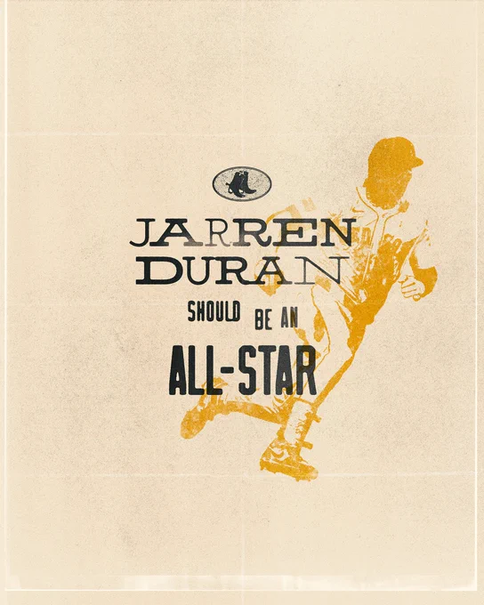 Text: Jarren Duran should be an All-Star 

Pictured: In the background, an illustrated version of Jarren Duran running the bases. 