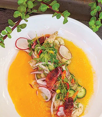 A photo of the mango-habanero aguachile dish from Cocina de Barrio in San Diego