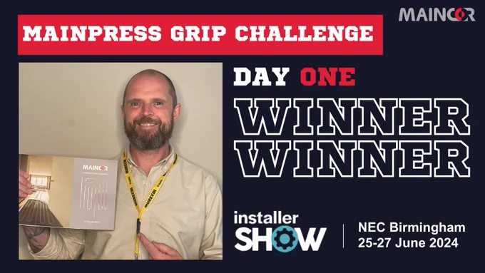 Day one winner of Maincor's Mainpress Grip Challenge at Installer Show 2024