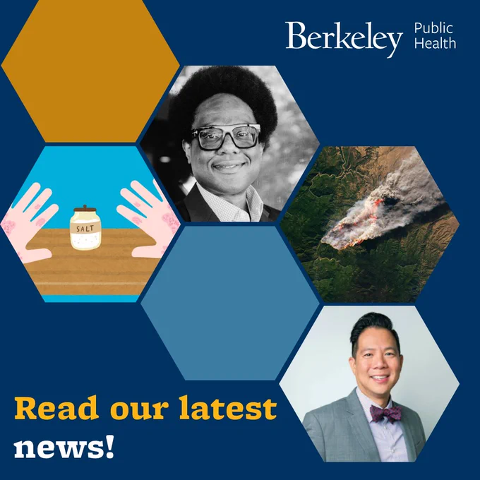 Colorful and image tiles. Images featuring salt with hands with eczema, Osagie Obasogie, wildfire, and Anthony Tran. Text: "Read our latest news!".