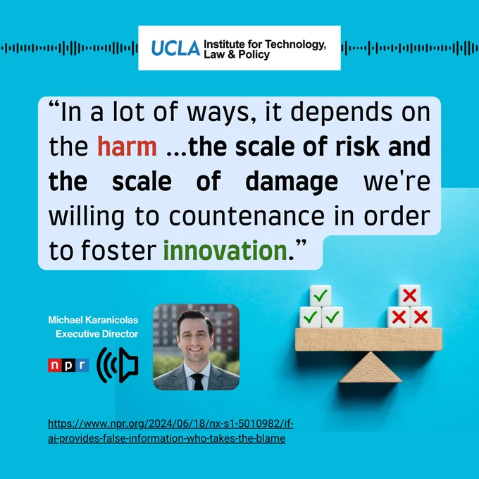 Quote reads "in a lot of ways, it depends on the harm, the scale of risk and the scale of damage we're willing to countenance in order to foster innovation" above a photo of a man next to a model scale 