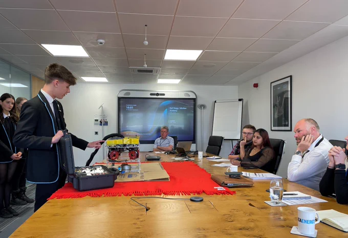 The Mintlaw Academy pupils giving a mock presentation before the MATE ROV World Championships.