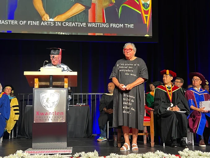 Wendy McNeney, Cruthers’ mother, accepting her honorary Doctor of Letters award. 