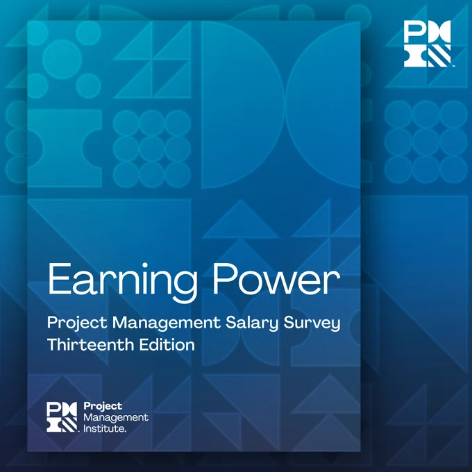 Image displaying the cover of "Earning Power: Project Management Salary Survey Thirteenth Edition" by PMI (Project Management Institute). The cover features a geometric pattern in various shades of blue.