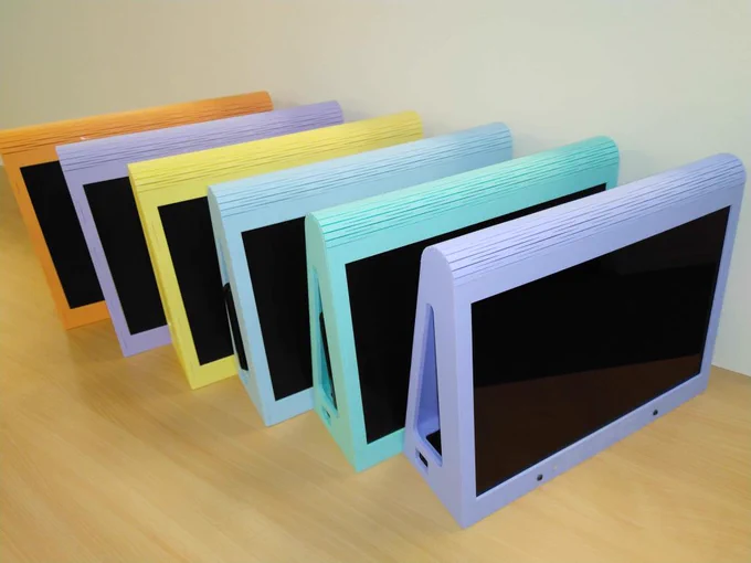 Shown here colourful laptops made fron recycled parts. The X-PC - is a snazzy desktop computer made from the old laptop parts.
