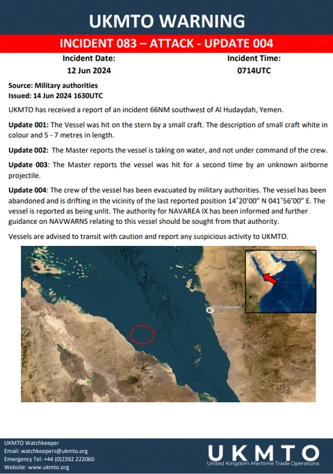 UKMTO WARNING INCIDENT 083 ATTACK UPDATE 004