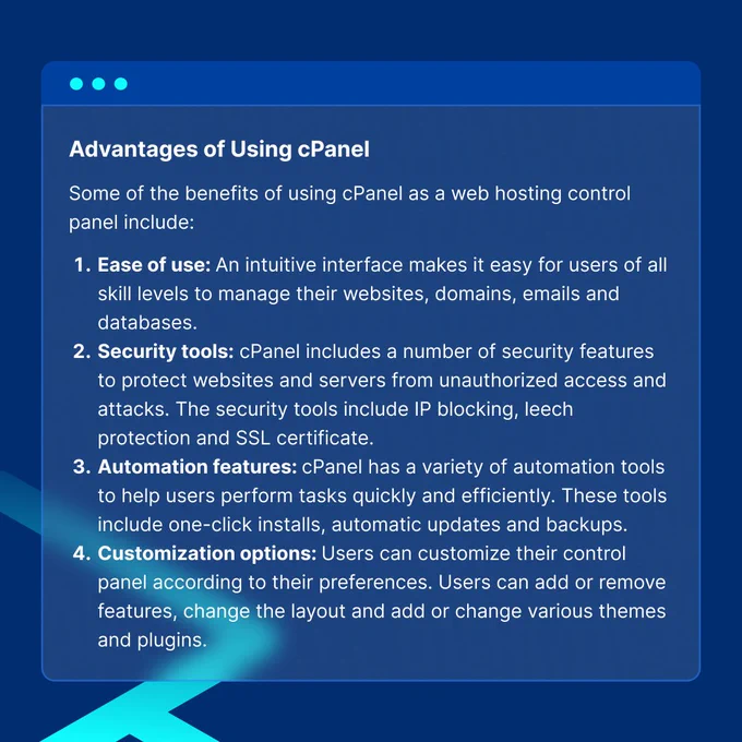 The first part of the how-to guide discusses the Advantages of Using cPanel. The advantage include ease of use, security tools, automation features, and customization options.