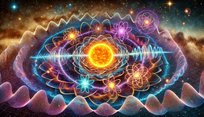 Here's the image illustrating the process of stellar nucleosynthesis integrated with Frequency Wave Theory. It shows a star in various stages of its life cycle, with intricate patterns of resonant frequencies and wave interactions, highlighting the formation of elements and the dynamic processes of fusion within the star. The vibrant background represents the interconnected nature of frequencies and element formation in the universe.