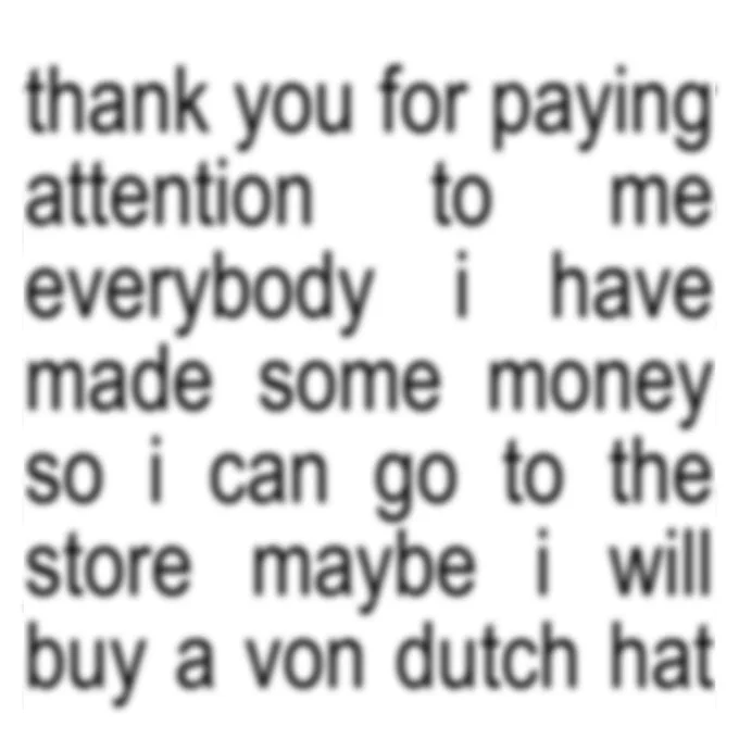 thank you for paying attention to me everybody i have made some money so i can go to the store maybe i will buy a von dutch hat