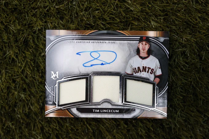 A Tim Lincecum Topps Museum Collection autographed jersey card.