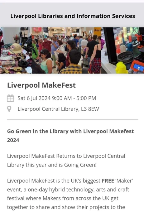 Image of the ticket website for Liverpool Makefest 