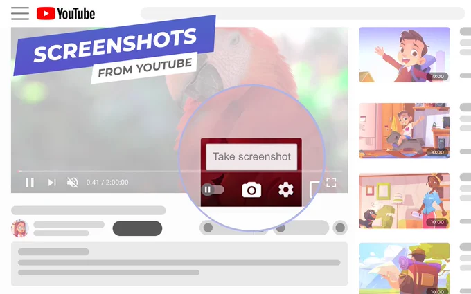 Screenshot with the "Take a Screenshot" button in the YouTube controls highlighted