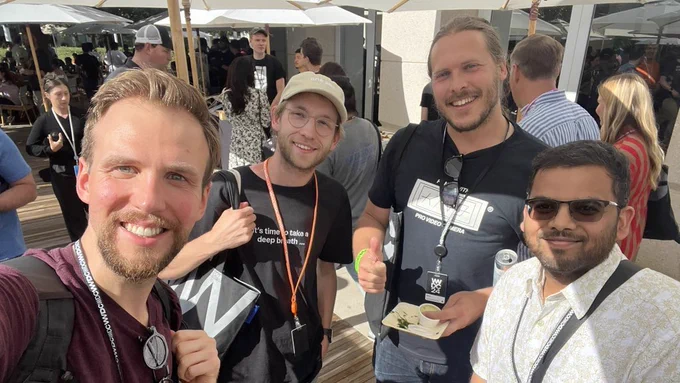 From left to right, Klemens, Friedrik, Sebastian, and Vidit (me) - A group of App Designers smiling for a selfie