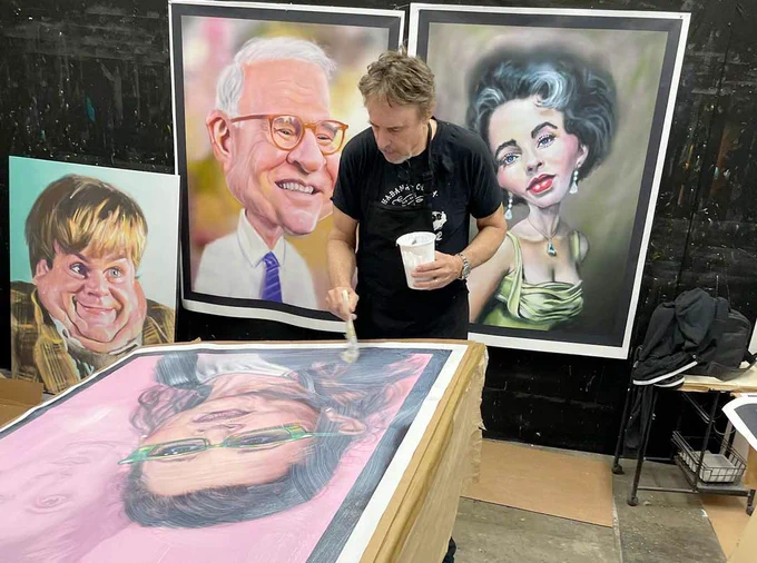 Kevin Nealon painting portraits of his celebrity friends