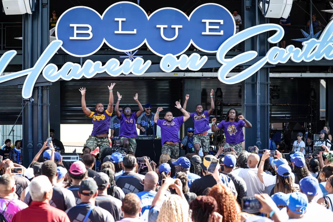 Fans watch the Yard Show at Centerfield Plaza