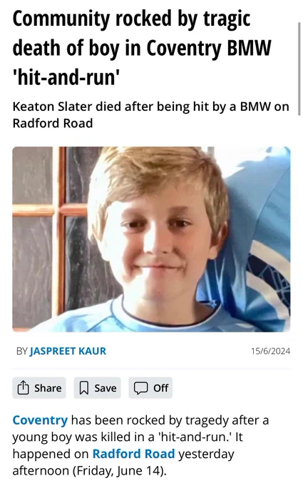 Coventry has been rocked by tragedy after a young boy was killed in a 'hit-and-run.' It happened on Radford Road yesterday afternoon (Friday, June 14).