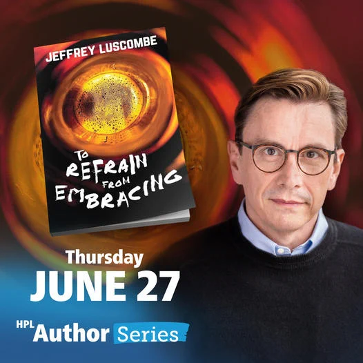 A promotional graphic featuring the author and his latest novel.