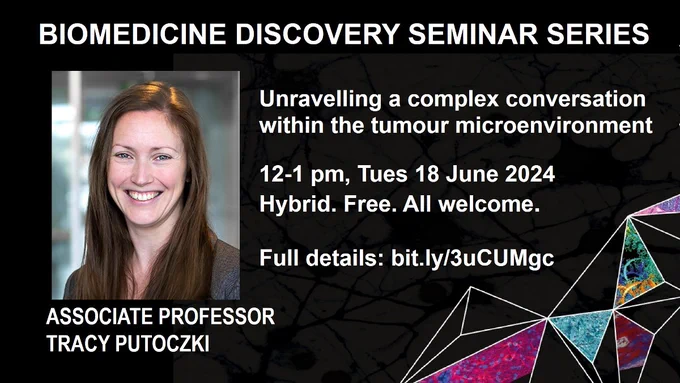 𝗦𝗽𝗲𝗮𝗸𝗲𝗿: A/Prof Tracy Putoczki @PutoczkiLab @WEHI_research
𝗧𝗼𝗽𝗶𝗰: Unravelling a complex conversation within the tumour microenvironment
𝗪𝗵𝗲𝗻: Tue 18 June 12-1pm
𝗛𝗼𝘀𝘁: Prof @MeredithKeeffe
Hybrid, free. Zoom details from the Biomedicine Discovery Institute seminar calendar: bit.ly/3uCUMgc
