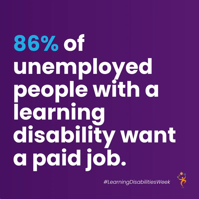 Graphic that reads 86% of unemployed people with a learning disability want a paid job