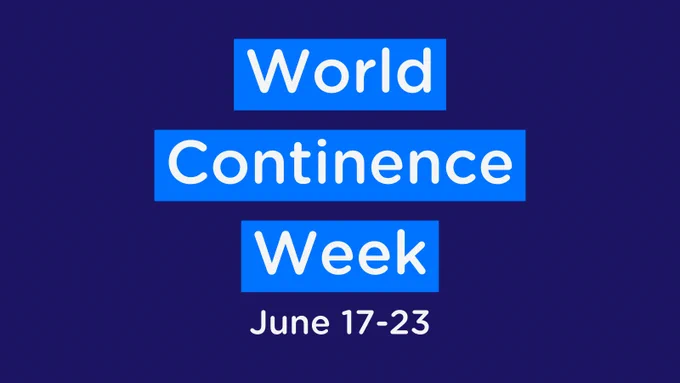 Dark blue graphic with text that says 'World Continence Week'.