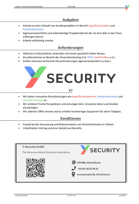 Job description for an Attack Simulation Specialist at Y-Security.