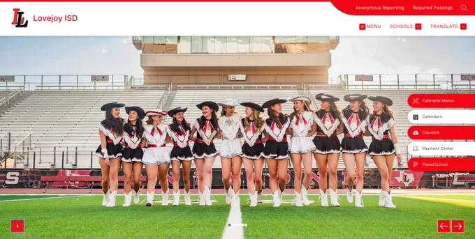 Lovejoy ISD website homepage: Majestics walking across the football field