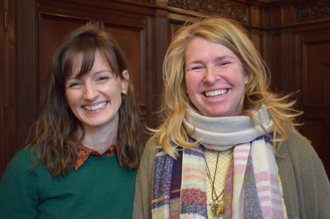 Caroline Levitt (right) with her speech and language therapist Beth Gooding (left). Photo credit Marie Mangan