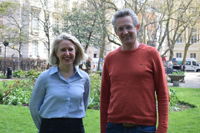 Professor Jenny Crinion (left) and Professor Alex Leff (right), co-founders of the Queen Square Intensive Comprehensive Aphasia Programme (ICAP). Photo credit Marie Mangan