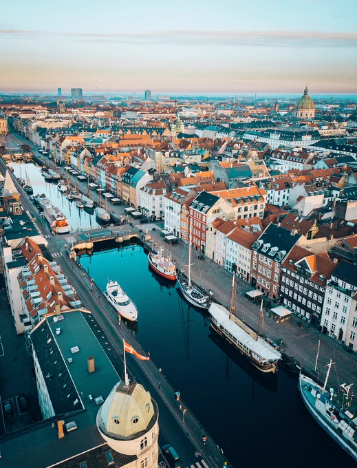 A bird's-eye view of Copenhagen, Denmark.