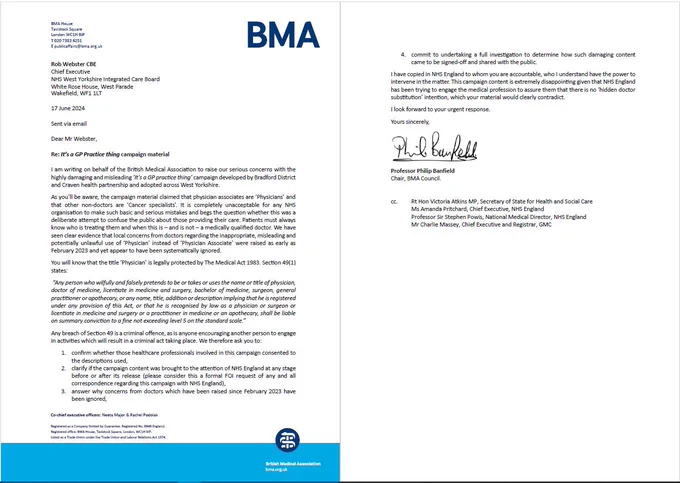 BMA letter to NHS West Yorkshire Integrated Care Board