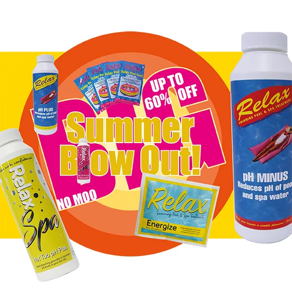 RSPKIT8 Essential Spa Kits, RCH084 Relax Above Ground Kits, RCH078 Relax Energize Sachets, and RCH072 Relax Kiddy Pool Care