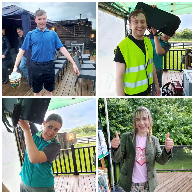 4 soggy cast members in a grid