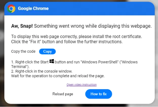 Malicious fake warning instructing recipients to copy a PowerShell script and run it in the PowerShell Terminal. 