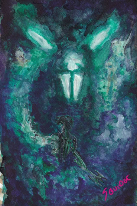 Eyes in the Dark - a watercolour of Many-As-One/Us from episode 045 Warrens of Thought
