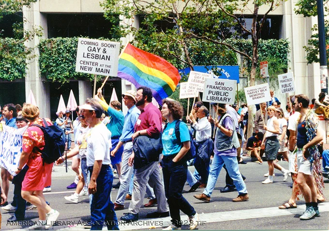 Color photograph of a march.
