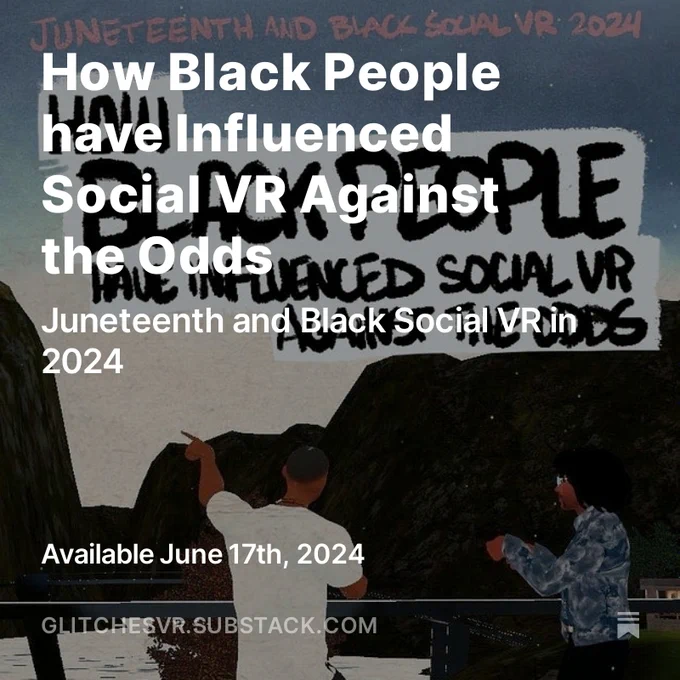 This is an image of an article preview in front of a poster by K. Guillory, commemorating Juneteenth and Black social VR.