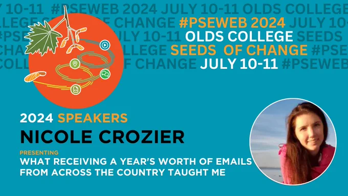 The 2024 logo features a maple leaf with seed pod floating down leaving a swirl of marketing related icons behind it.