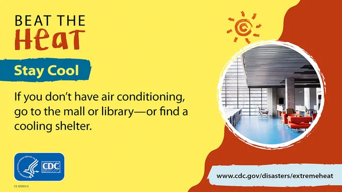 Stay safe during extreme heat! If there's no air conditioning at home, visit a cool location like the mall or library while temperatures are high. 
@DurhamCountyLib
 locations are available as cooling centers during their regular hours! Hours & locations: https://durhamcountylibrary.org/hours-and-locations/