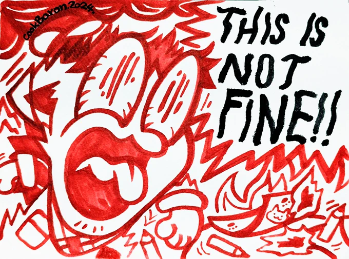 【九藏喵窩 / 照顧日記✍️ 】
緊接著我的精神狀態 ：「THIS IS NOT FINE！」

原圖源自:THIS IS FINE.🔥🐕
-
@DNAXCAT 
-
#九藏喵窩  #DNAxCAT #じょうざんみゃおうお #猫のくらちゃん
-
#迷因
#THISISFINE #THISISNOTFINE
-
#照顧日記 #介護日記
#介護 #看病 #takecareoftheelderly
-
#猫 #ねこ #cat