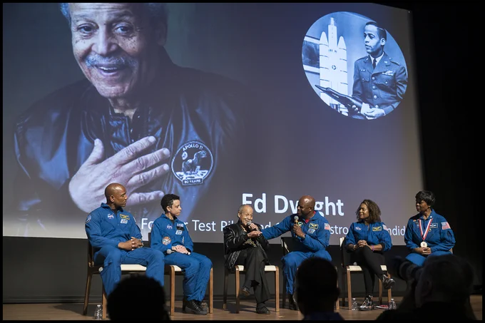 Ed Dwight speaks at an event to commemorate Black in Space Week (BSW) 2024 titled, "Beyond the Color Lines From Science Fiction to Science Fact," in the Oprah Winfrey Theater at the Smithsonian National Museum of African American History and Culture, Monday, June 17, 2024 in Washington. Photo Credit: (NASA/Aubrey Gemignani)