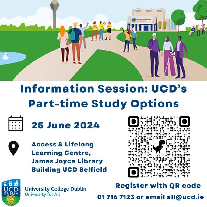 Poster for UCD's part-time information session
