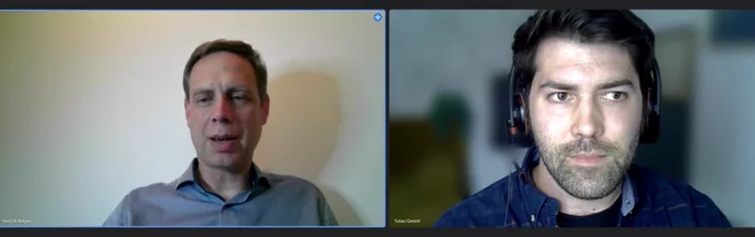 Patrick and Brandon having a video call to discuss the dangers of Chat Control.