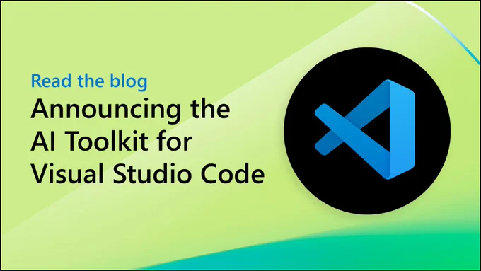 Visual Studio Code logo. Text reads: "Announcing the AI Toolkit for Visual Studio Code."