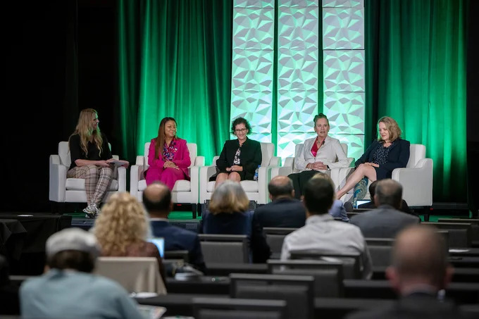 NAI Executive Director Jamie Renee moderates the USPTO Women in Entrepreneurship Panel at the National Academy of Inventors' 13th Annual Conference with panelists Almesha Campbell, Carol Feghali-Bostwick, Elizabeth Loboa, and Cassandra Quave.