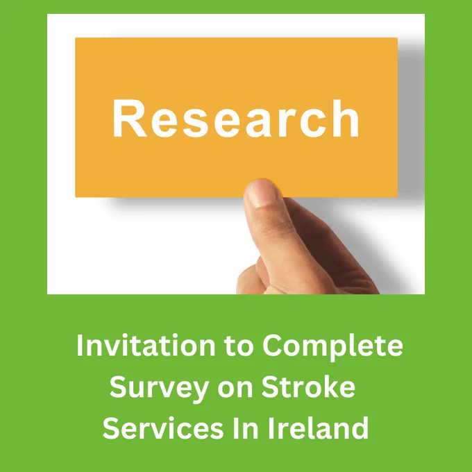 Green background with white text ' Invitation to Complete Survey on Stroke Services' 