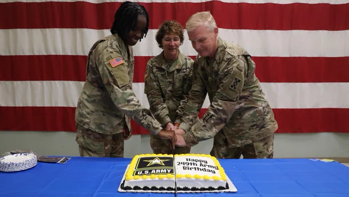 Col. Dawn Johnson, Chief Warrant Officer 4 Barry Wilde, and Spc. Miniya Adu celebrate the Army's 249th birthday, symbolizing its past, present, and future. This event, hosted by the 143d ESC Equal Opportunity Office, highlights the Army's commitment to diversity and inclusion. #ArmyBDay 