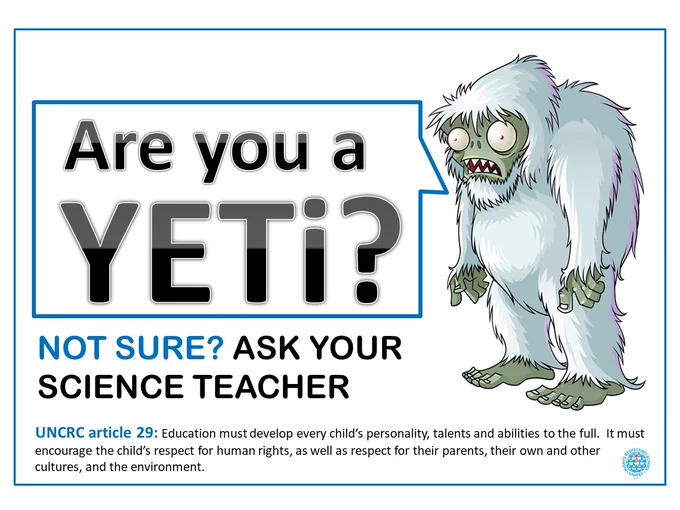 A poster asking "Are you a Yeti?", in reference to growth mindset questions.