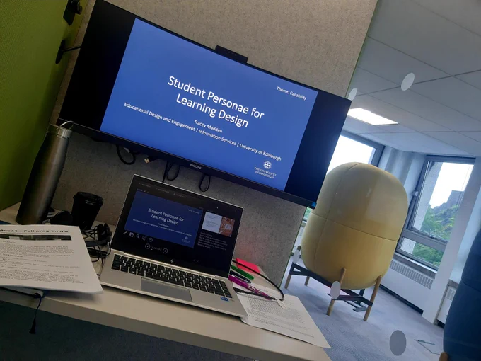 Workspace set up to present at an online conference 