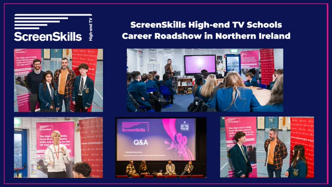 Images from the ScreenSkills HETV Skills Funded careers roadshow in schools in Northern Ireland, with Cinemagic